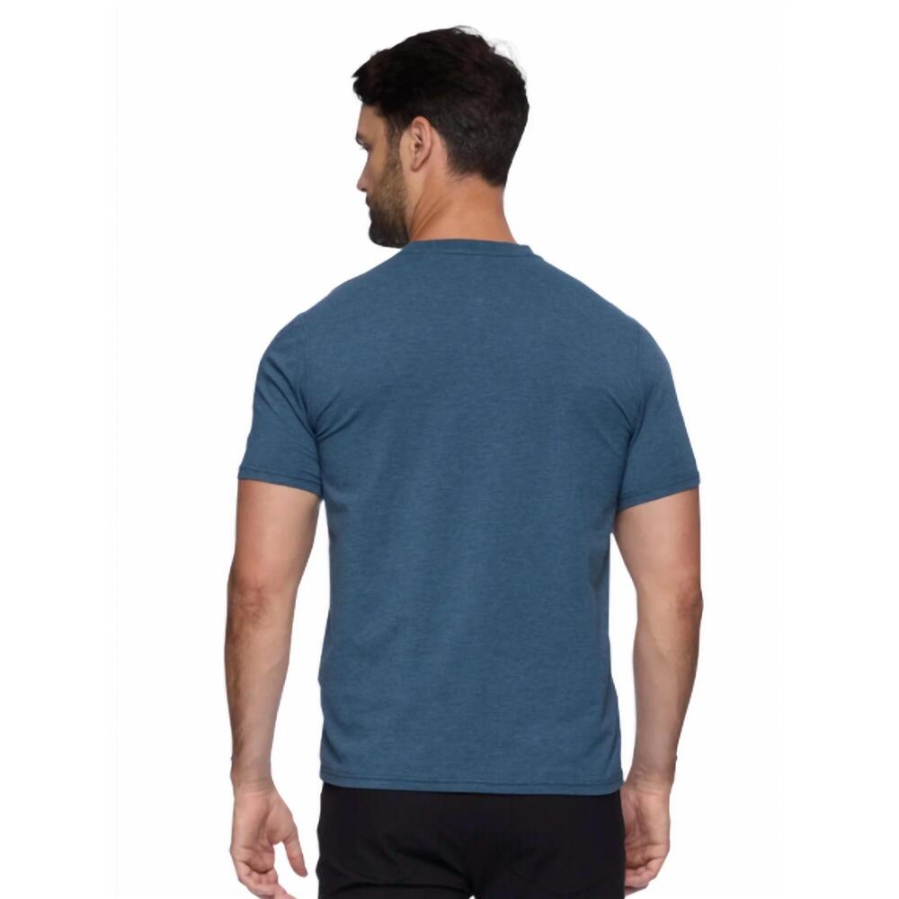 NEW FLAGS & ANTHEM essential stretch comfort short sleeve henley shirt in navy - Picture 2 of 2